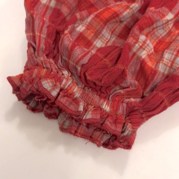 Free People L Top Red Plaid Ruffle Bustier Smocking Very Stretchy Excellent - Picture 5 of 10